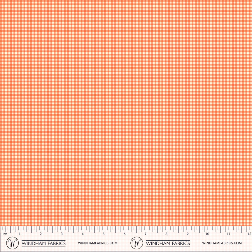 Gingham Orange cotton lawn quilting fabric, part of the Market fabric collection by Heather Ross (SKU: 55803L-18 Orange)