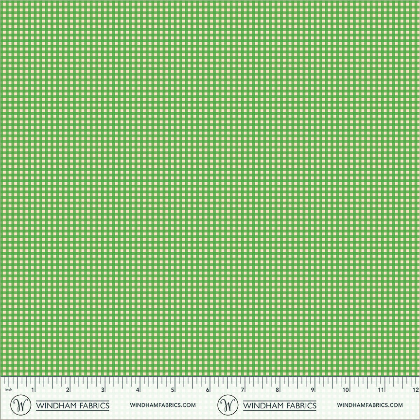 Gingham Green cotton lawn quilting fabric, part of the Market fabric collection by Heather Ross (SKU: 55803L-2 Green)