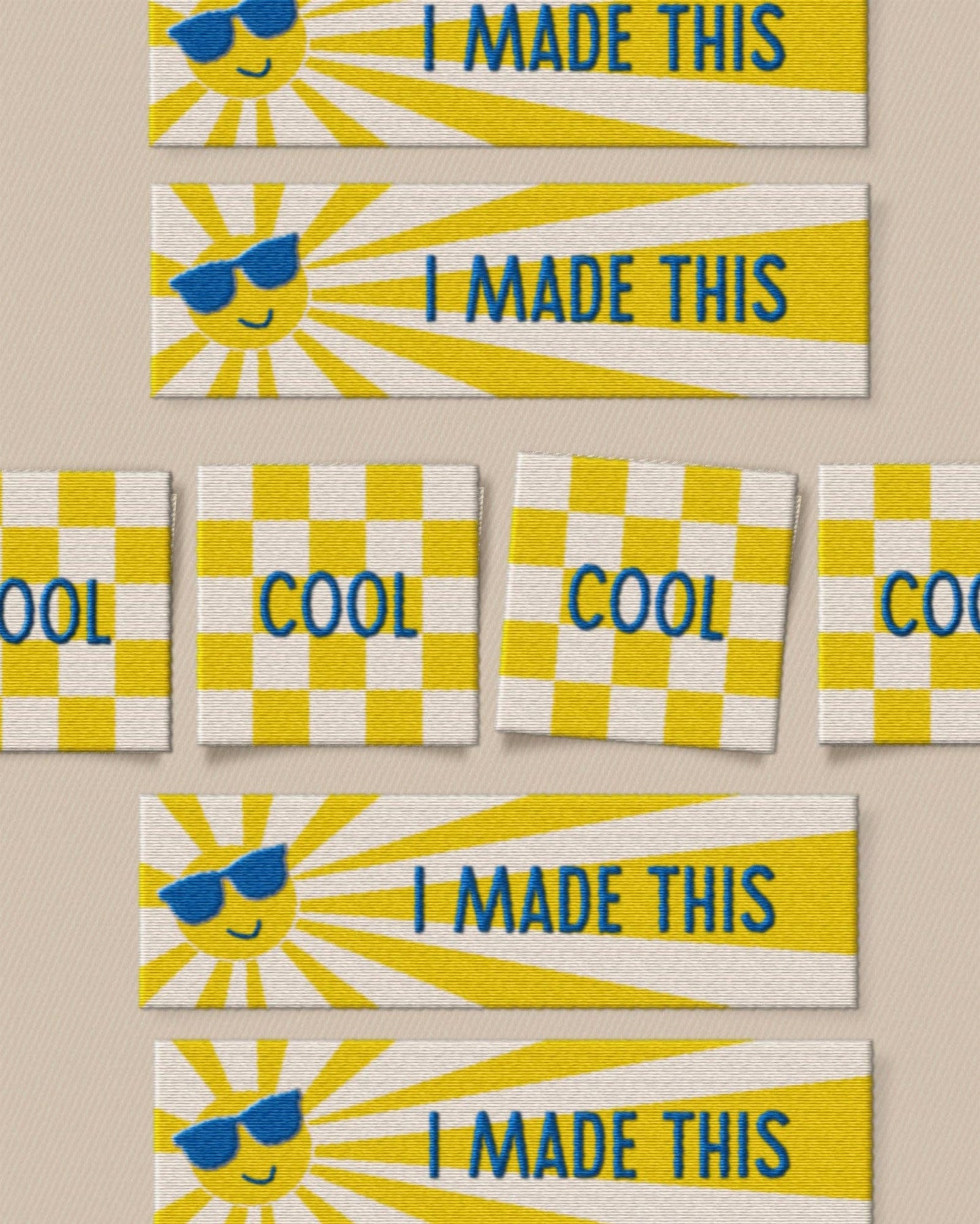Sunny Cool Square and Rectangle Woven Garment Labels: Set of 8