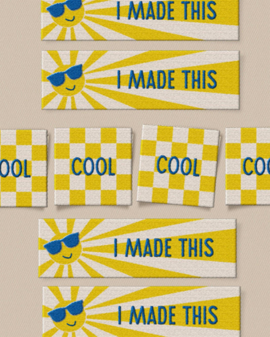 Sunny Cool Square and Rectangle Woven Garment Labels: Set of 8