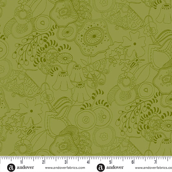 Tangle Muted Toad quilting fabric, part of the Color Camp fabric collection by Alison Glass (SKU: A-10420-G)