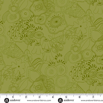 Tangle Muted Toad quilting fabric, part of the Color Camp fabric collection by Alison Glass (SKU: A-10420-G)