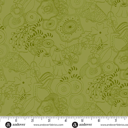 Tangle Muted Toad quilting fabric, part of the Color Camp fabric collection by Alison Glass (SKU: A-10420-G)