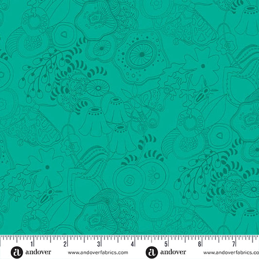Tangle Teal quilting fabric, part of the Color Camp fabric collection by Alison Glass (SKU: A-10420-T)
