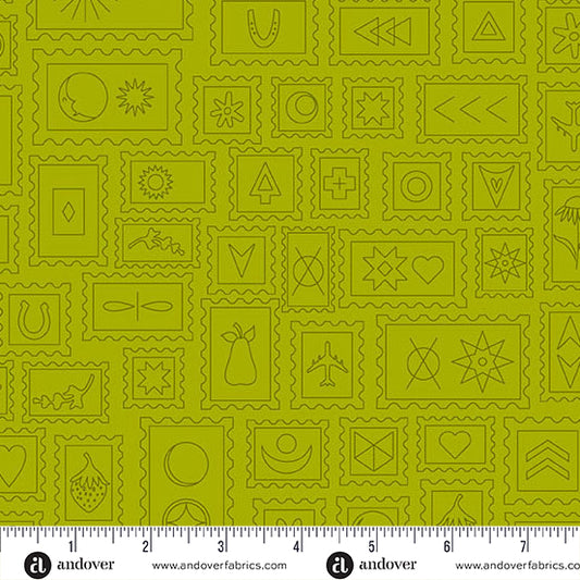 Postcard Toad quilting fabric, part of the Color Camp fabric collection by Alison Glass (SKU: A-10424-G)