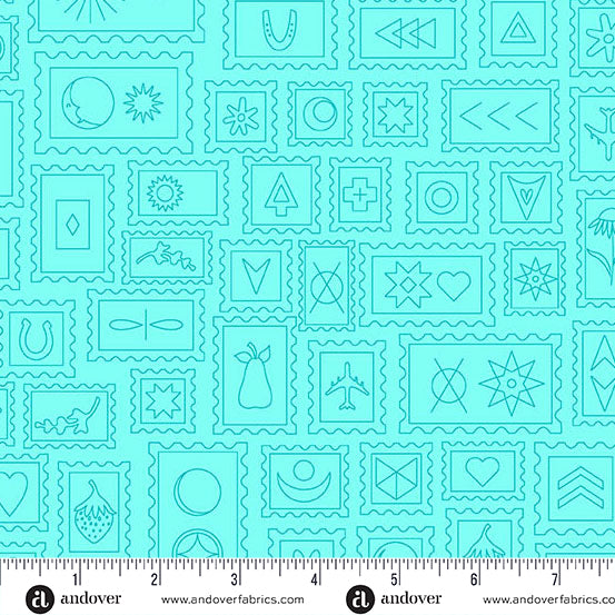 Postcard Light Aqua quilting fabric, part of the Color Camp fabric collection by Alison Glass (SKU: A-10424-T)