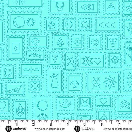Postcard Light Aqua quilting fabric, part of the Color Camp fabric collection by Alison Glass (SKU: A-10424-T)