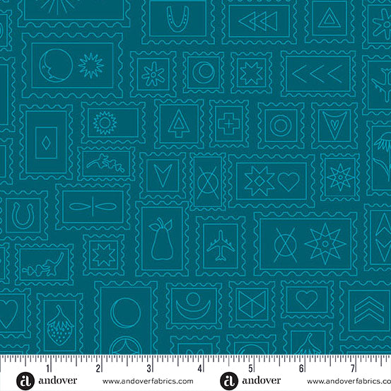 Postcard Dark Peacock quilting fabric, part of the Color Camp fabric collection by Alison Glass (SKU: A-10424-T2)