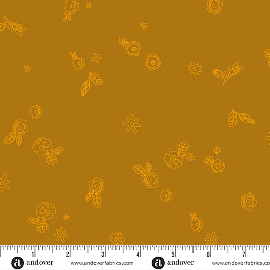 Sprig Dark Marigold quilting fabric, part of the Color Camp fabric collection by Alison Glass (SKU: A-10425-O)