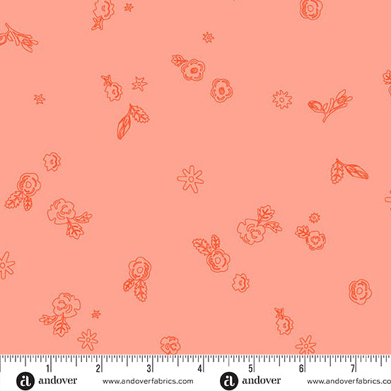 Sprig Light Poppy quilting fabric, part of the Color Camp fabric collection by Alison Glass (SKU: A-10425-R)