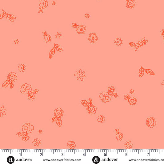 Sprig Light Poppy quilting fabric, part of the Color Camp fabric collection by Alison Glass (SKU: A-10425-R)