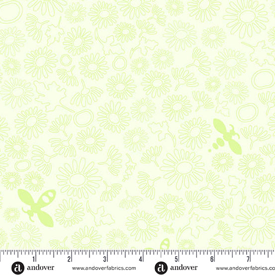 Bee Lightest Grass quilting fabric, part of the Color Camp fabric collection by Alison Glass (SKU: A-10431-G)
