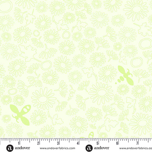 Bee Lightest Grass quilting fabric, part of the Color Camp fabric collection by Alison Glass (SKU: A-10431-G)