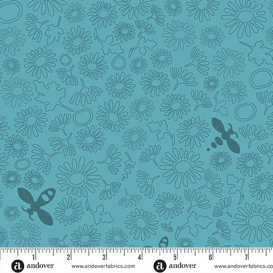 Bee Muted Peacock quilting fabric, part of the Color Camp fabric collection by Alison Glass (SKU: A-10431-T)