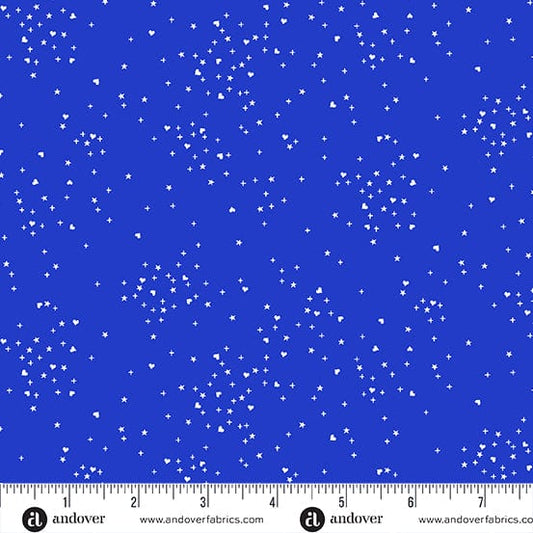 Cotton quilting fabric pattern called 'Blue'. Part of the 'Heart Stars' fabric collection. Designed by Andover Fabrics for fabric company Andover Fabrics. SKU: A-1091-B. 44-45 inch width.