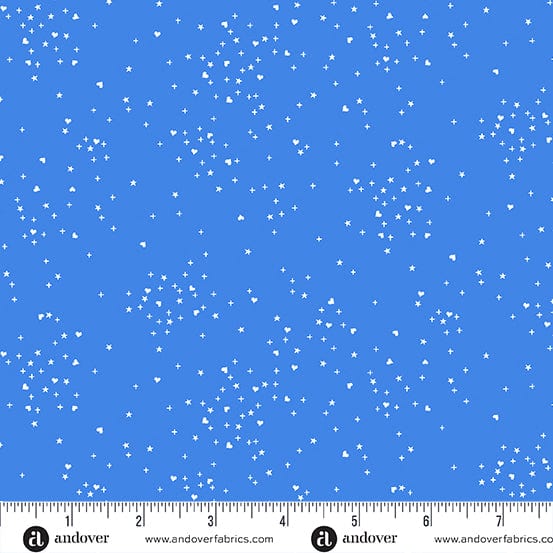 Cotton quilting fabric pattern called 'Light Blue'. Part of the 'Heart Stars' fabric collection. Designed by Andover Fabrics for fabric company Andover Fabrics. SKU: A-1091-B1. 44-45 inch width.