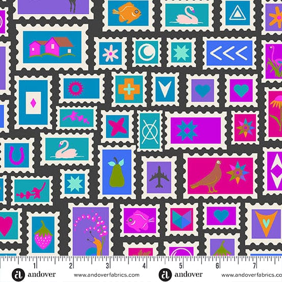 A closeup shot of the quilting fabric pattern called Night Collector, designed by Alison Glass as part of the Color Wheel collection. The SKU is A-1125-K.