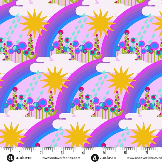 Cotton quilting fabric pattern called 'First Day in Lavendar'. Part of the 'Postmark' fabric collection. Designed by Alison Glass for fabric company Andover Fabrics. SKU: A-1126-P. 44-45 inch width.