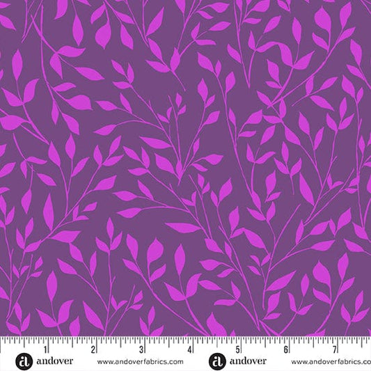 Cotton quilting fabric pattern called 'Meadow in Grape'. Part of the 'Color Me Pretty' fabric collection. Designed by Stephanie Organes for fabric company Andover Fabrics. SKU: A-1182-P. 44-45 inch width.