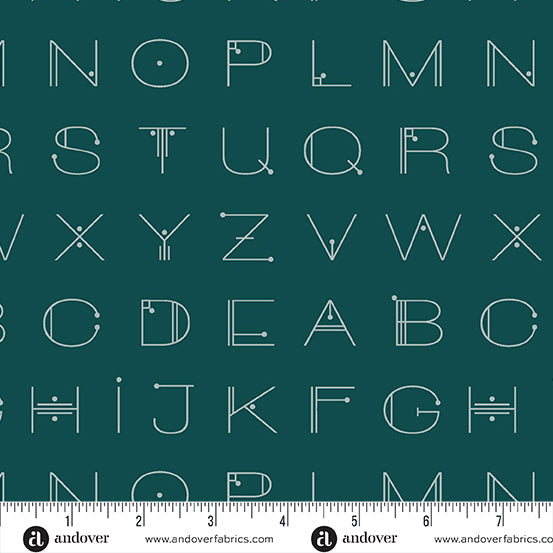 PREORDER - Scrawl - Deco Letters in Deep Teal - Giucy Giuce - A-1217-T - Half Yard