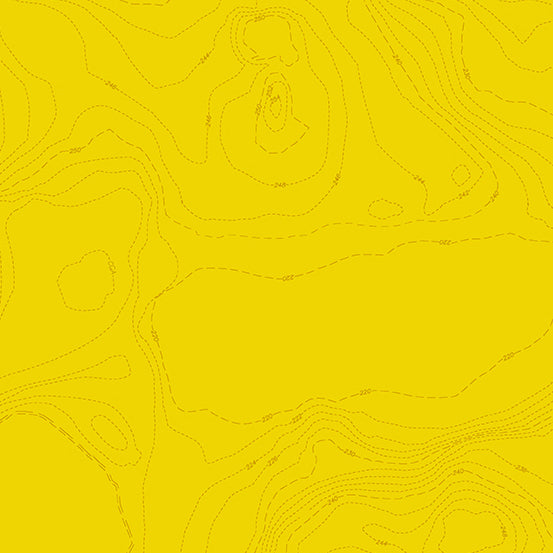 A closeup shot of the quilting fabric pattern called Lemon Topography, designed by Alison Glass as part of the Sun Print 2023 collection. The SKU is A-556-Y.