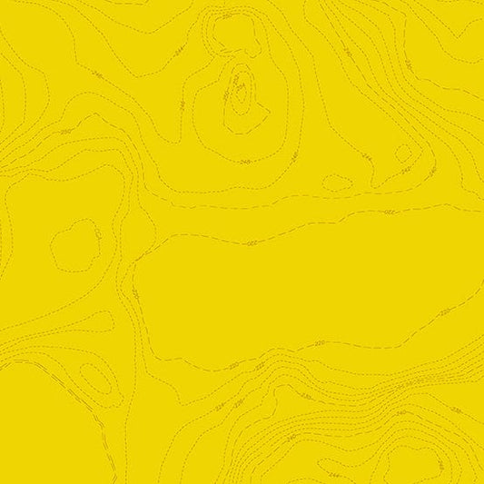 A closeup shot of the quilting fabric pattern called Lemon Topography, designed by Alison Glass as part of the Sun Print 2023 collection. The SKU is A-556-Y.