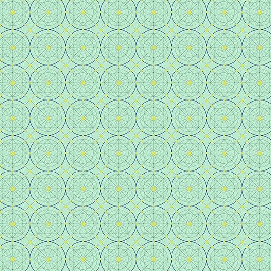 Cotton quilting fabric pattern called 'Buttons in Turquoise'. Part of the 'Fabrics from the Attic' fabric collection. Designed by Giucy Giuce for fabric company Andover Fabrics. SKU: A-9978-G. 44-45 inch width.