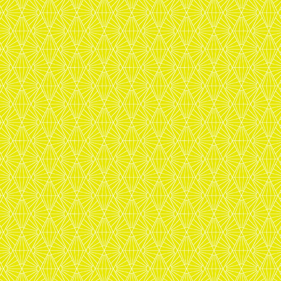 Cotton quilting fabric pattern called 'Sunshine in Limoncello'. Part of the 'Fabrics from the Attic' fabric collection. Designed by Giucy Giuce for fabric company Andover Fabrics. SKU: A-9982-Y. 44-45 inch width.