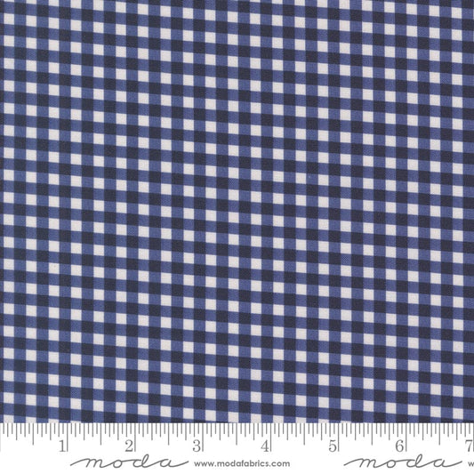 Cotton quilting fabric pattern called 'Gingham in Indigo'. Part of the 'Farm and Garden' fabric collection. Designed by Cathe Holden for fabric company MODA. SKU: 7480 16. 44-45 inch width.