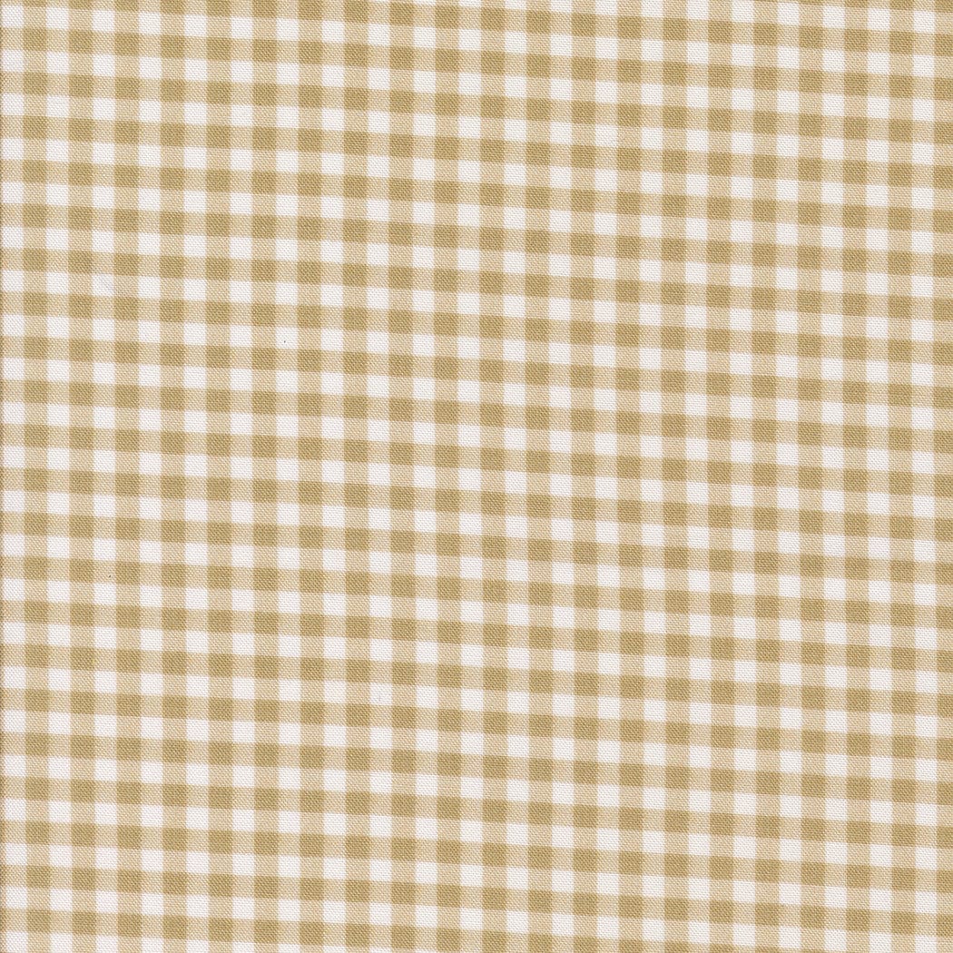 A closeup shot of the quilting fabric pattern called Gingham, designed by Cathe Holden, in the toast colorway. The SKU is 7480 12.