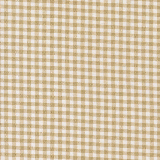 A closeup shot of the quilting fabric pattern called Gingham, designed by Cathe Holden, in the toast colorway. The SKU is 7480 12.