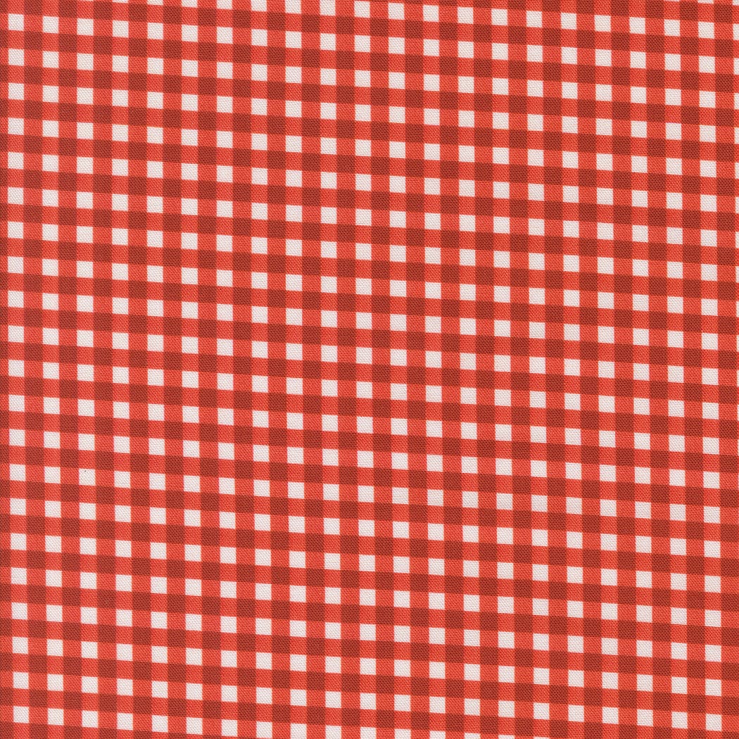 A closeup shot of the quilting fabric pattern called Gingham, designed by Cathe Holden, in the tomato colorway. The SKU is 7480 14.