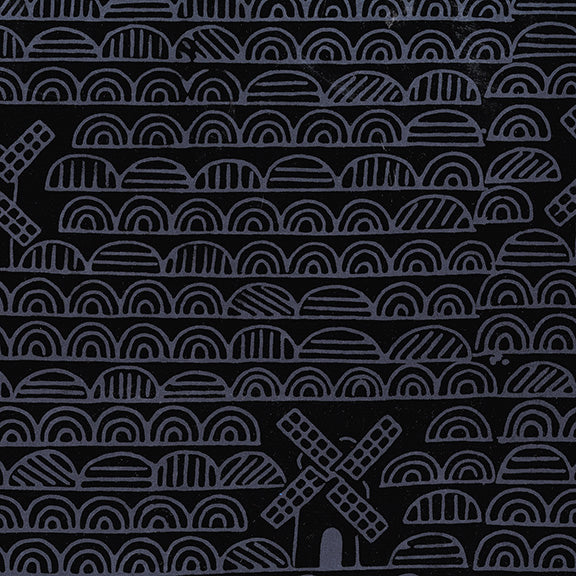 Dutch Days - Windmills in Pitch Black - Shayla Wolf - 754Q-4 - Half Yard (Preorder)