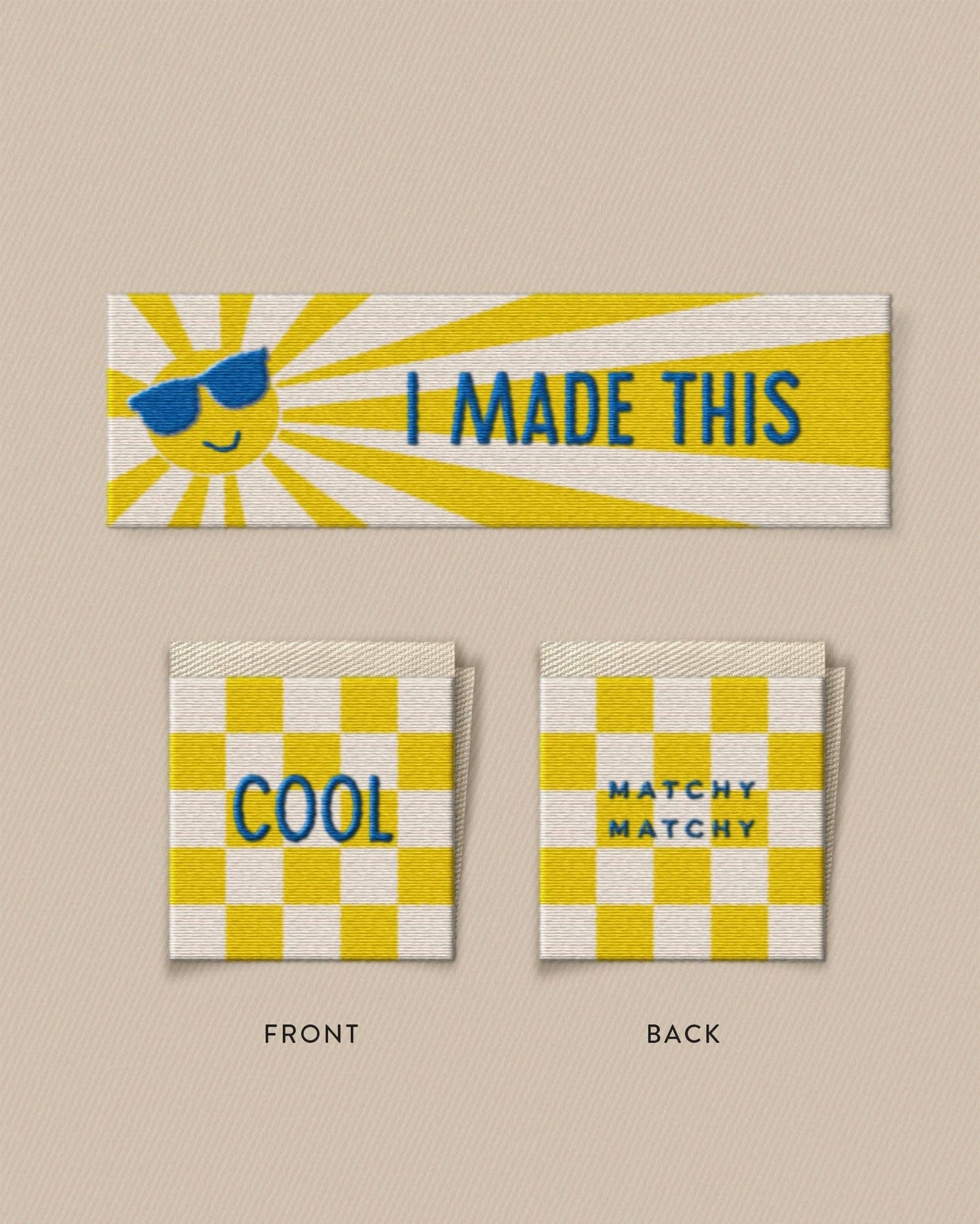 Sunny Cool Square and Rectangle Woven Garment Labels: Set of 8