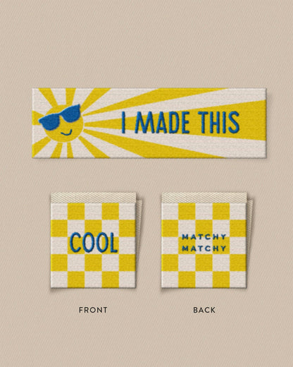 Sunny Cool Square and Rectangle Woven Garment Labels: Set of 8