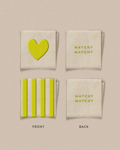 Citron Heart and Stripe Square Garment Labels: Set of 8