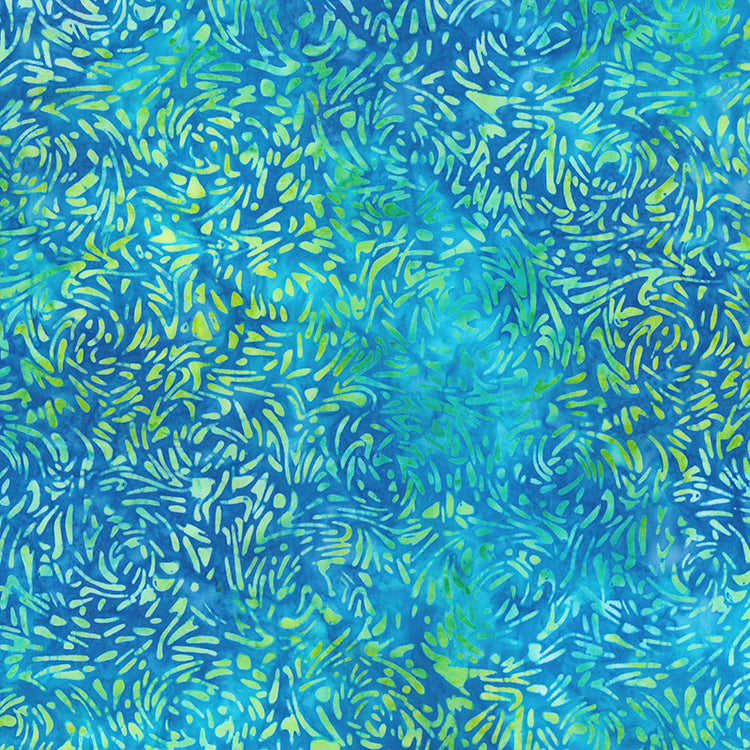 Cotton Batik in Tropical Blue quilting fabric, part of the Banyan BFFs fabric collection by Banyan Batiks (SKU: 81600-62)