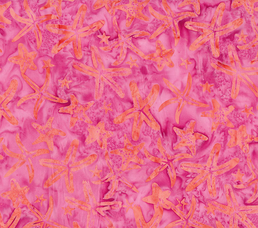 Starfish in Pink Punch quilting fabric, part of the Calypso fabric collection by Banyan Batiks (SKU: 82402-28)