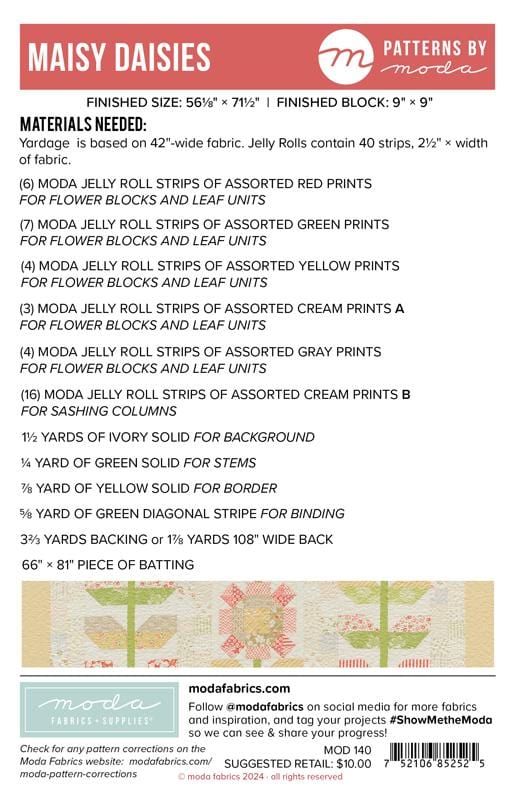 Maisy Daisies Pattern Back- Quilt Pattern - Joanna Figueroa - MOD 140 - Paper Pattern