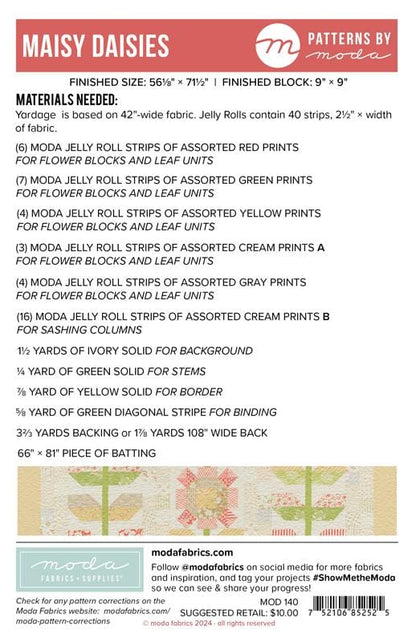 Maisy Daisies Pattern Back- Quilt Pattern - Joanna Figueroa - MOD 140 - Paper Pattern