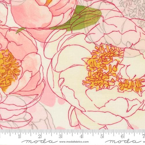 Darling Peony in Cream quilting fabric, part of the Darling Peony fabric collection by Robin Pickens (SKU: 48790 11)