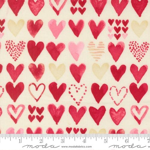 Darling Hearts in Cream quilting fabric, part of the Darling Peony fabric collection by Robin Pickens (SKU: 48793 11)