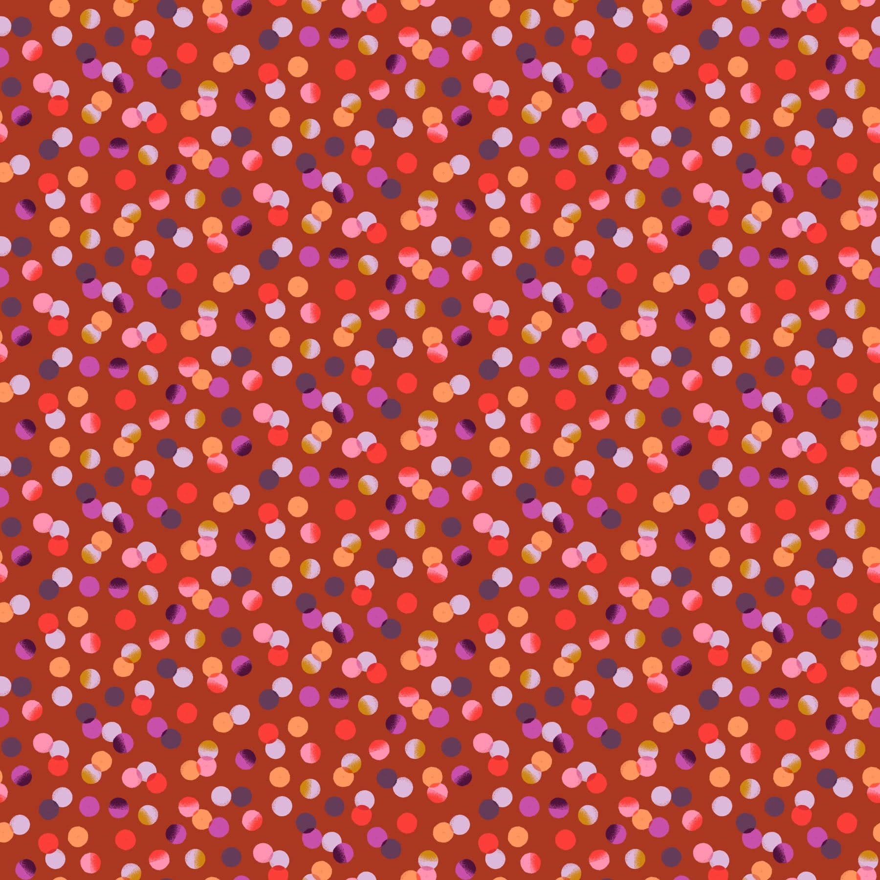 A closeup shot of the quilting fabric pattern called Dots, designed by Josephine Kimberling, in the rust colorway. The SKU is 91061-36.