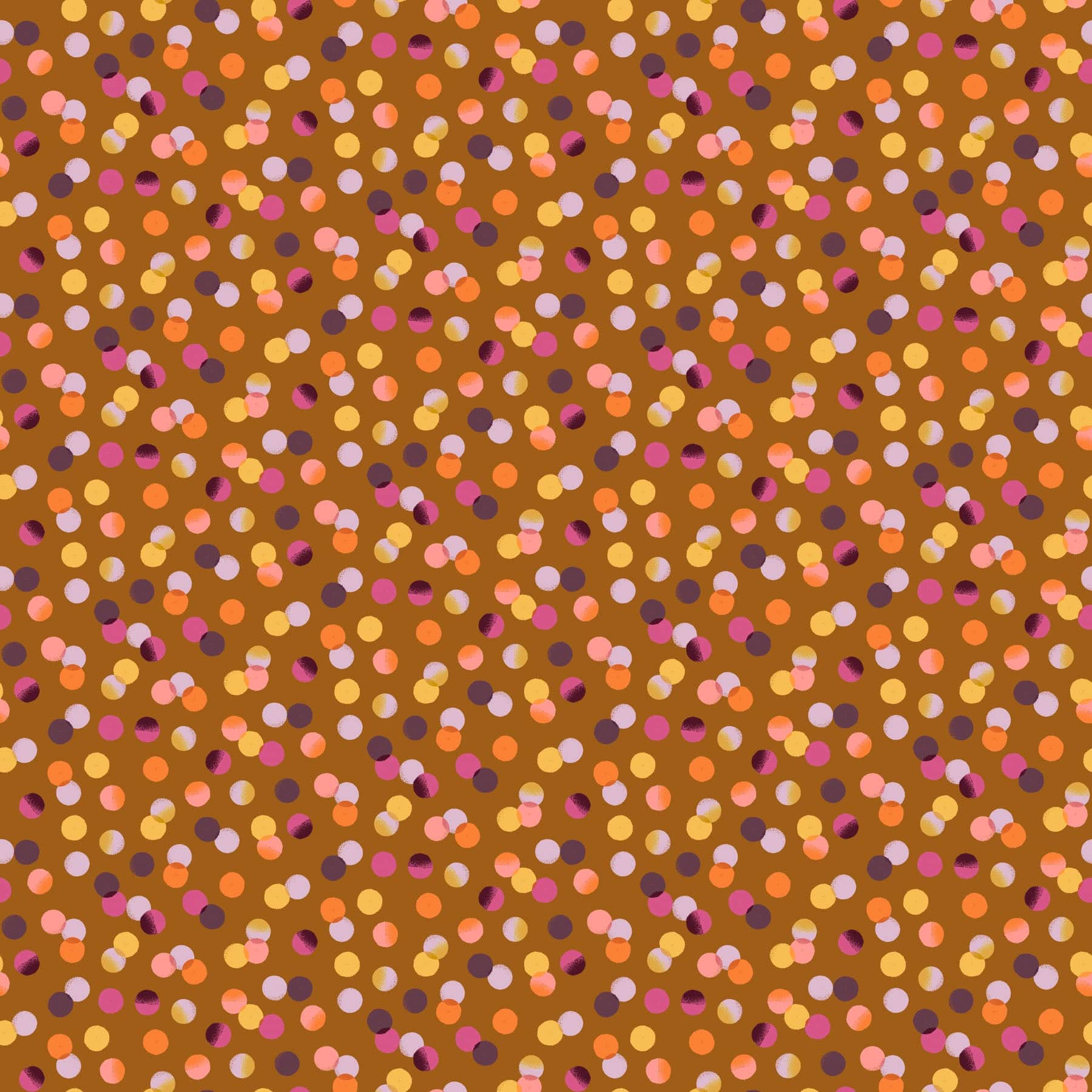 A closeup shot of the quilting fabric pattern called Dots, designed by Josephine Kimberling, in the ochre colorway. The SKU is 91061-50.