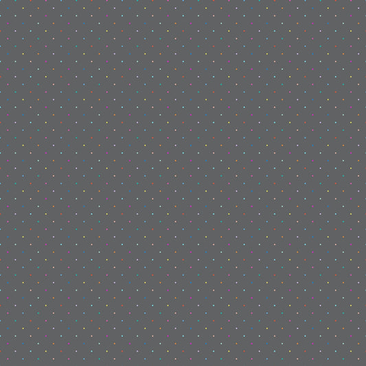 A closeup shot of the quilting fabric pattern called Ditsy Dots, designed by Ghazal Razavi. The SKU is 92091-95.