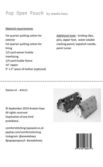 Pop Open Pouch - Sewing Pattern - Aneela Hoey - Paper Pattern
