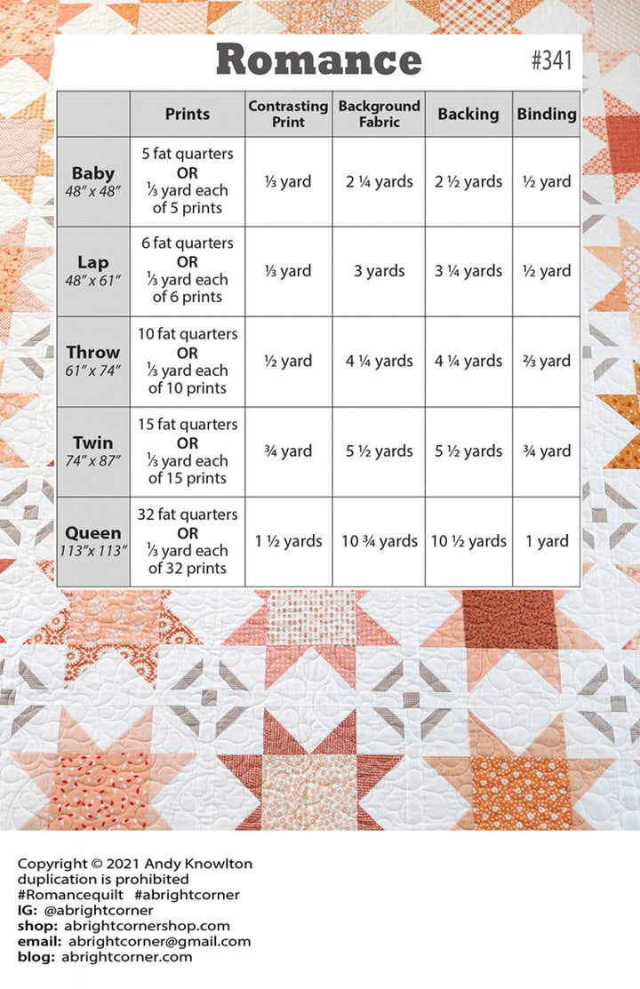 Romance - Quilt Pattern - A Bright Corner - AKBC341