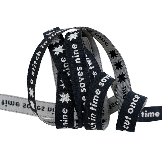 Catnap - Measure Twice in Black - 3/8" width - by Alexia Abegg - One Yard