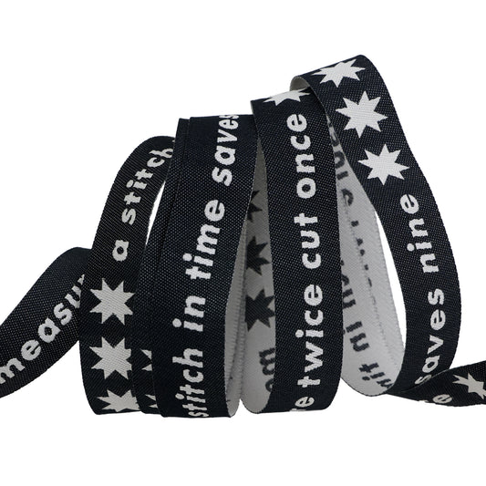 Catnap - Measure Twice in Black - 5/8" width - by Alexia Abegg - One Yard