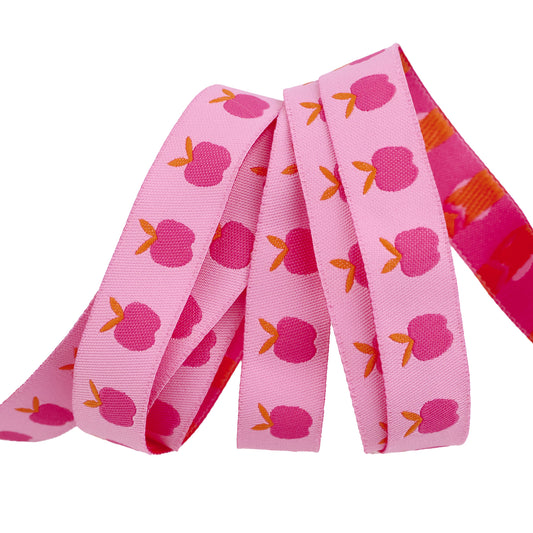 Catnap - Apples in Pink - 5/8" width - by Alexia Abegg - One Yard